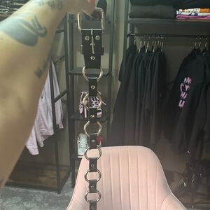 Black Leather Belt with Silver Rings